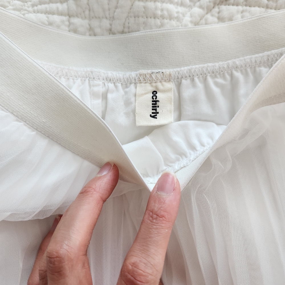 White TULLE Pleated A-Line Layered Midi Skirt - Picture 2 of 3